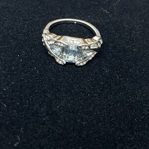 Silver Tone Ring with Blue Gemstones